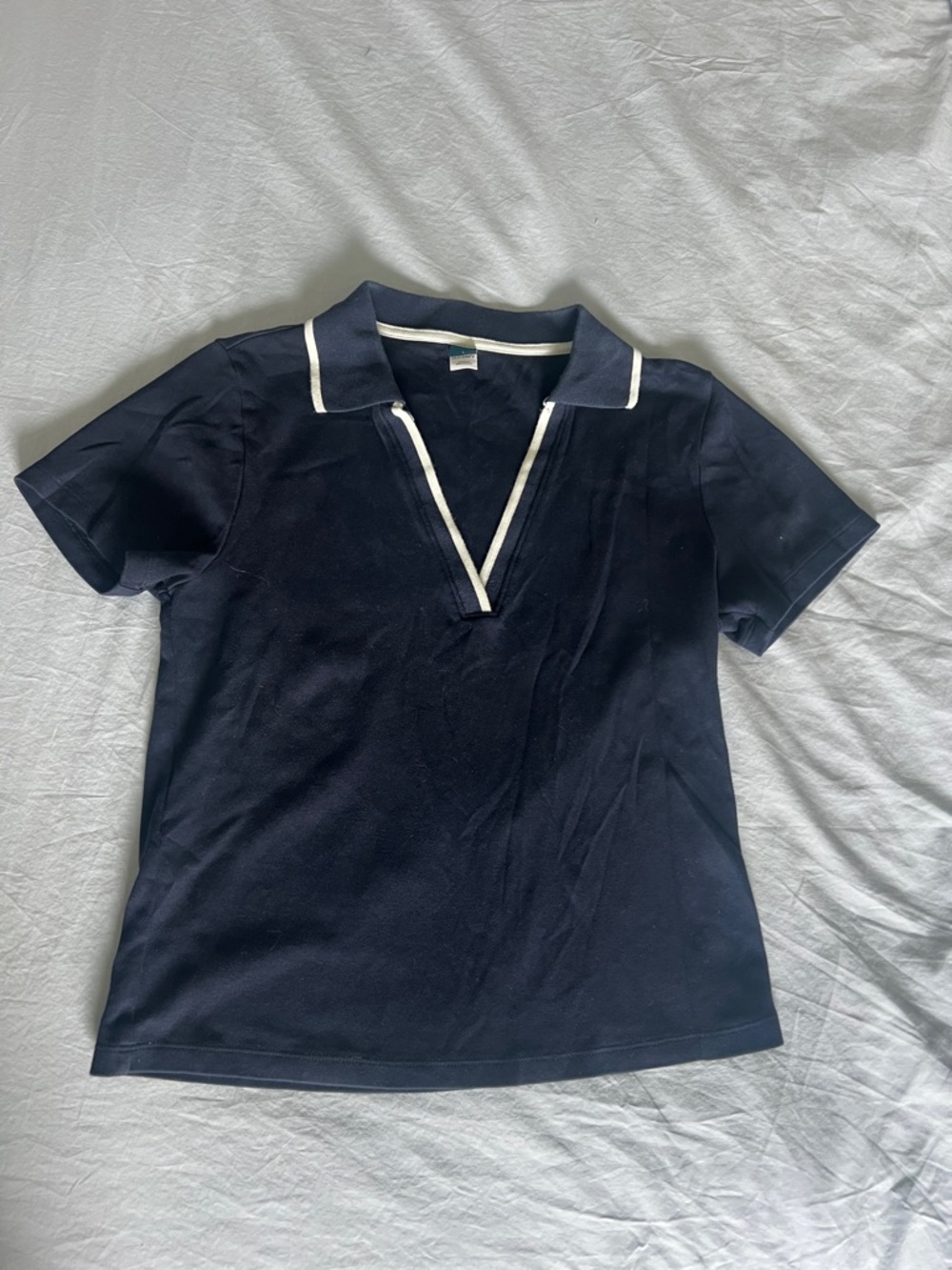 Navy Polo Top with White Trim